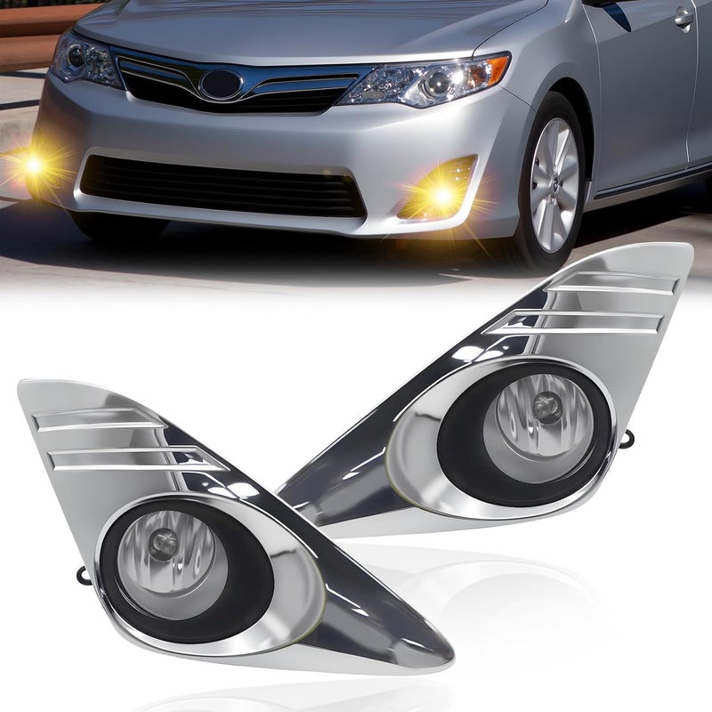 BOXLIGHT Fog Lights Compatible with 2012 2013 2014 Toyota Camry Fog Lights Bumper Driving Fog Lamps Assemblies with Switch and Wiring Harness Chrome Bezels 1 Pair of Fog Lights - Image 1